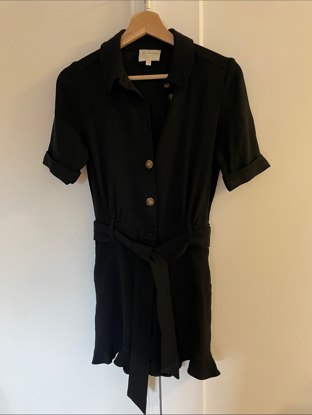 Sézane XS Black short jumpsuit with Waist Tie